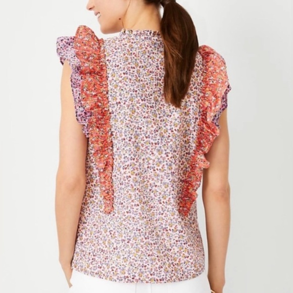 Ann Taylor Floral Flutter Sleeve Blouse Purple Size XS - Picture 2 of 8